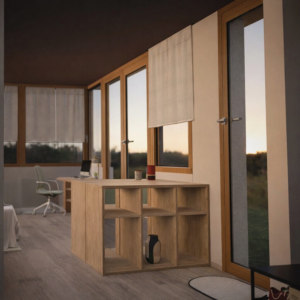Espace bureau et rangements en bois